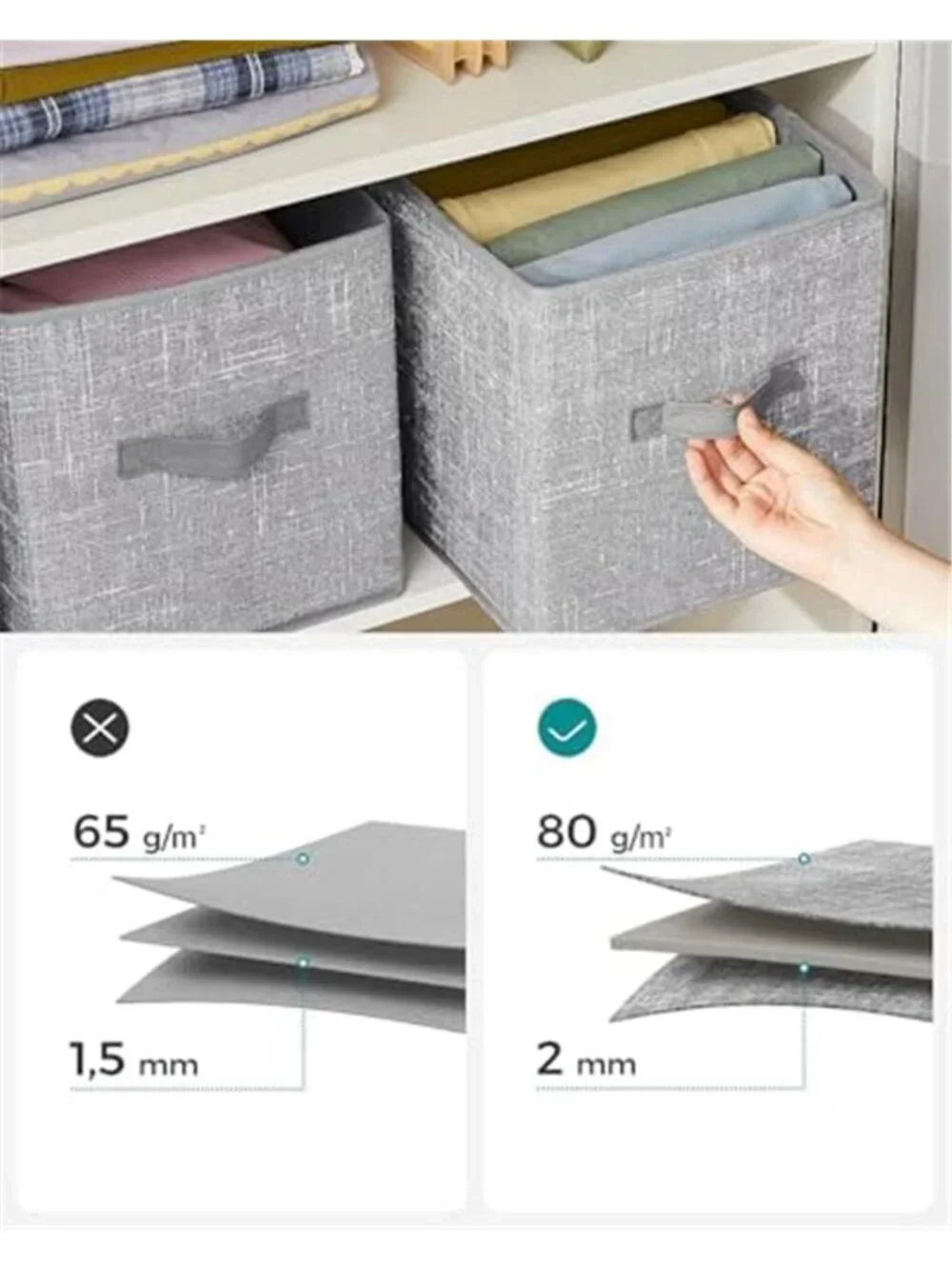 Storage Cubes, 11-Inch Non-Woven Fabric Bins with Double Handles, Set